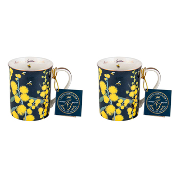 2PK Australian Flora Golden Wattle 360ml Coffee Mug New Bone China
