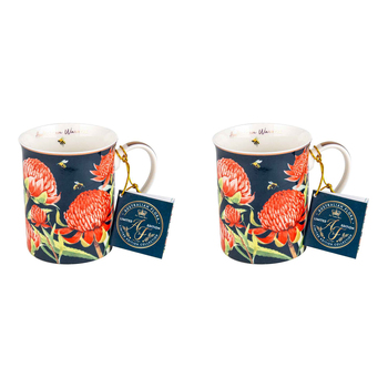 2PK Australian Flora Waratah 360ml Coffee Mug New Bone China