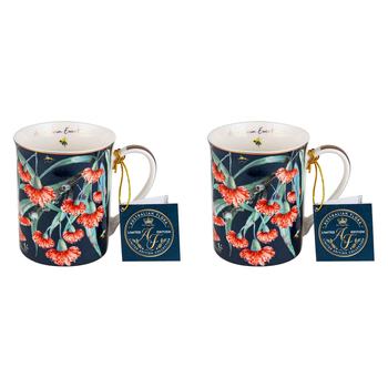 2PK Australian Flora Eucalyptus 360ml Coffee Mug New Bone China