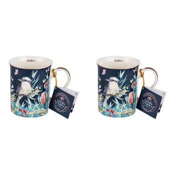 2PK Australian Flora Kookaburra 360ml Coffee Mug New Bone China