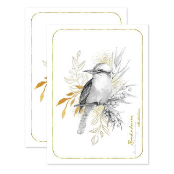 2PK LMD Australian Kookaburra Flora & Fauna Tea Towel Cotton 50x70cm