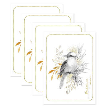 4PK LMD Australian Kookaburra Flora & Fauna Tea Towel Cotton 50x70cm