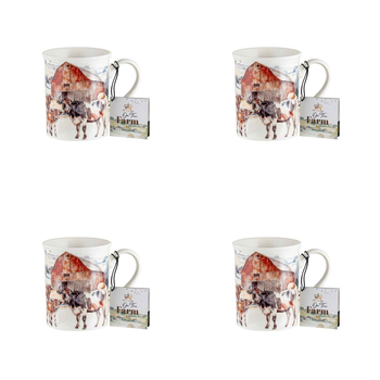4PK On The Farm Cow New Bone China 360ml Coffee Mug Drinkware