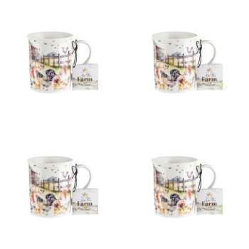 4PK On The Farm Chicken New Bone China 360ml Coffee Mug Drinkware