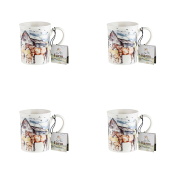 4PK On The Farm Horse New Bone China 360ml Coffee Mug Drinkware