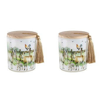2PK On The Farm Goat 300g Vanilla Scented Candle w/ Wood Lid & Tassel
