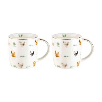 2PK LMD Chickens Farm Lane New Bone China Coffee Mug 360ml - White