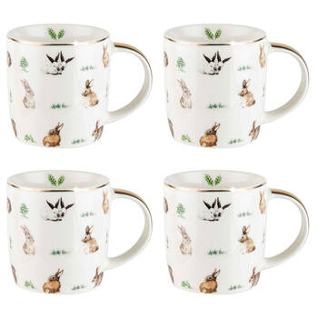 4PK LMD Bunnies Farm Lane New Bone China Coffee Mug 360ml - White