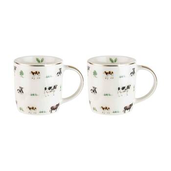 2PK LMD Cows Farm Lane New Bone China Coffee Mug 360ml - White