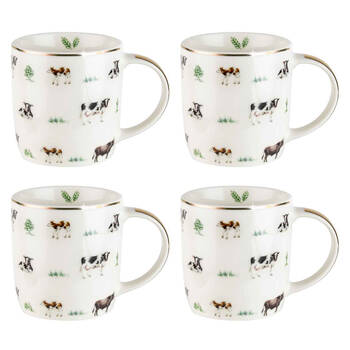 4PK LMD Cows Farm Lane New Bone China Coffee Mug 360ml - White