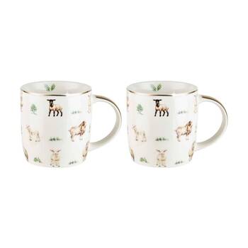 2PK LMD Sheep Farm Lane New Bone China Coffee Mug 360ml - White