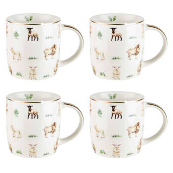 4PK LMD Sheep Farm Lane New Bone China Coffee Mug 360ml - White