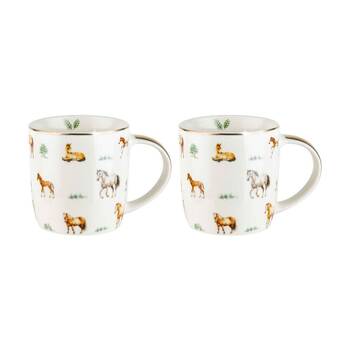 2PK LMD Horses Farm Lane New Bone China Coffee Mug 360ml - White