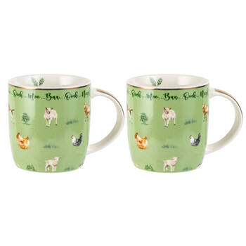 2pc LMD Farm Lane New Bone China Coffee Mug 360ml - Green