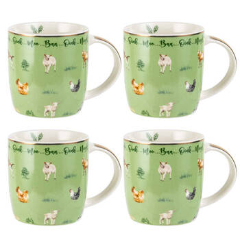 2x 2pc LMD Farm Lane New Bone China Coffee Mug 360ml - Green