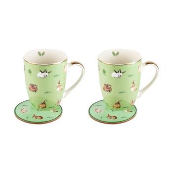 2PK LMD Bunnies Farm Lane New Bone China Coffee Mug w/ Coaster 360ml - Green