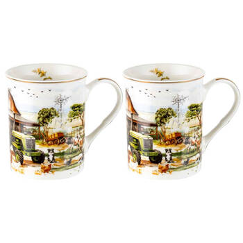 2pc LMD Country Life New Bone China Coffee Mug 360ml