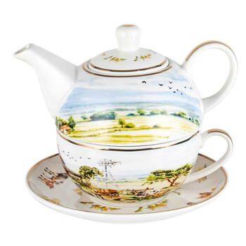 LMD Country Life New Bone China Tea For One Teapot w/ Saucer 450ml