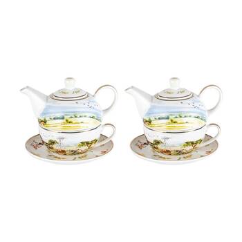 2PK LMD Country Life New Bone China Tea For One Teapot w/ Saucer 450ml