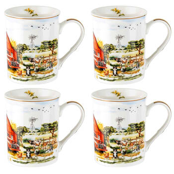 4PK LMD Country Life New Bone China Coffee Mug 360ml - Red Truck