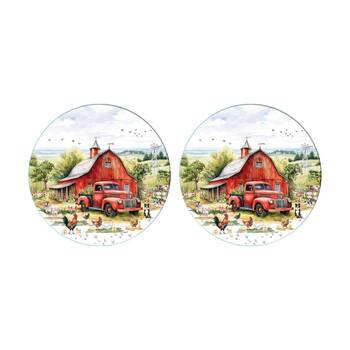2PK LMD Country Life Ceramic Surface Protector Round 25cm - Red Truck