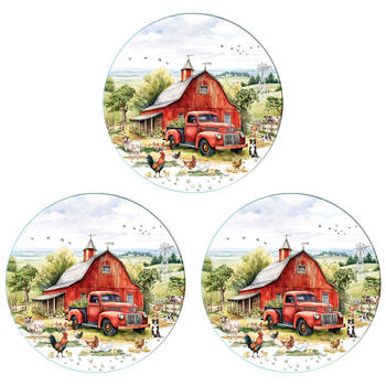 3PK LMD Country Life Ceramic Surface Protector Round 25cm - Red Truck