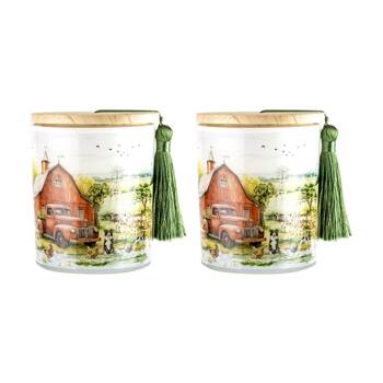 2PK LMD Country Life Glass 45hr Candle w/Tassel/Lid Home Decor 300g - Red Truck