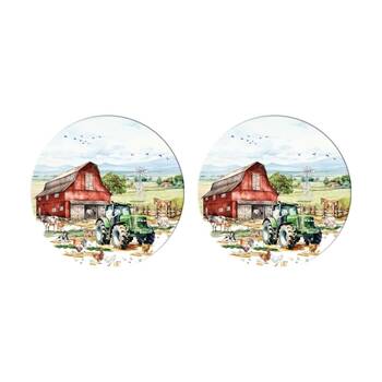 2PK LMD Country Life Ceramic Surface Protector Round 25cm - Green Truck