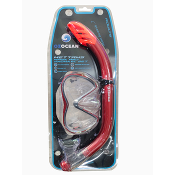 2pc Oz Ocean Mettams Adults Swimming Mask & Snorkel Set - Red