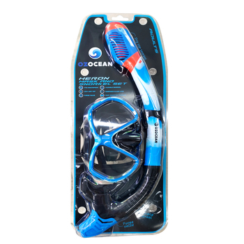 2pc Oz Ocean Heron Adults Swimming Mask & Snorkel Set - Blue/Black