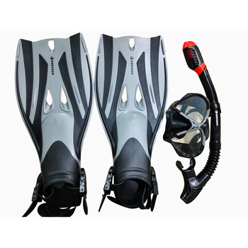 2pc Oz Ocean Abrolhos Adult Mask Snorkel & Fin Set S-M - Red/Black