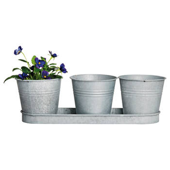 Esschert Design Aged Zinc Pot Set w/ Tray Indoor/Garden Decor 32.8cm Grey