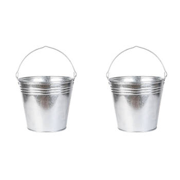 2PK Esschert Design Zinc Bucket Outdoor Garden Container 14.7L Silver