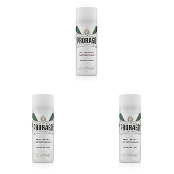 3PK Proraso Shaving Foam For Sensitive Skin w/ Aloe & Green Tea 50ml