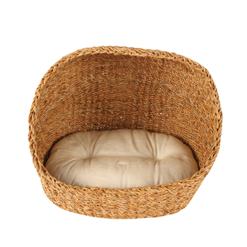 Maine & Crawford 46cm Seagrass Hooded Pet Bed w/ Cushion - Natural