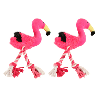 2PK Pro Pet Max Large Plush Rope Flamingo Interactive Play Chew Toy Outdoor 40cm