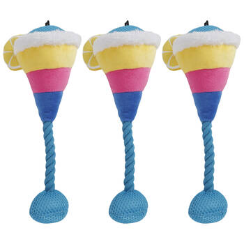 3PK Pro Pet Care Cocktail Glass Dog Toy With Squeaker 28cm Assorted