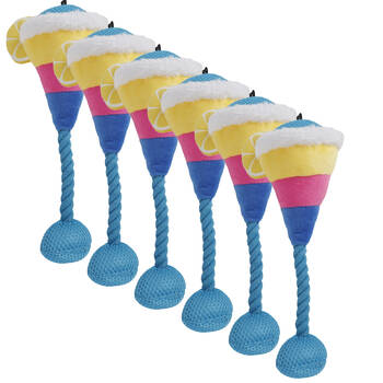 6PK Pro Pet Care Cocktail Glass Dog Toy With Squeaker 28cm Assorted
