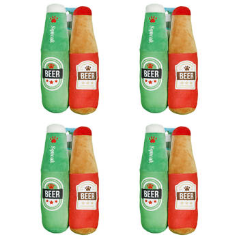 4x 2pc Pro Pet Care Beer Bottle Set Plush Dog Toy With Squeaker 24cm