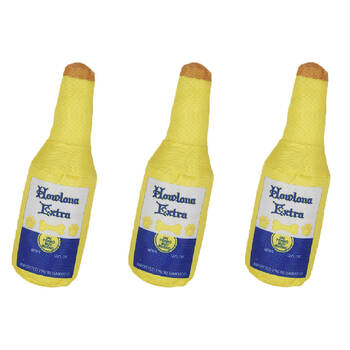 3PK Pro Pet Care Beer Bottle Stuffed Dog Plush Toy With Squeaker 29cm Assorted