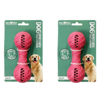 2PK Pro Pet Care Dog Bone Chew Treat Dispenser Teeth Cleaning Toy 16cm Assorted