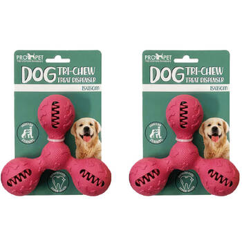 2PK Pro Pet Care Tri Treat Dispenser Teeth Cleaning Dog Toy 15x15cm Assorted