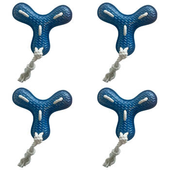 4PK Pro Pet Care TPR Tri Fetch Dog Toy With Rope 34x24cm Assorted