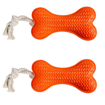 2PK Pro Pet Care TPR Dog Bone Fetch Toy With Rope 34x12cm Assorted