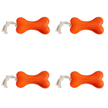 4PK Pro Pet Care TPR Dog Bone Fetch Toy With Rope 34x12cm Assorted