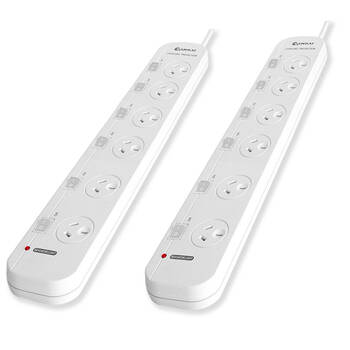 2PK Sansai 6 Way Individually Switched Outlets Powerboard