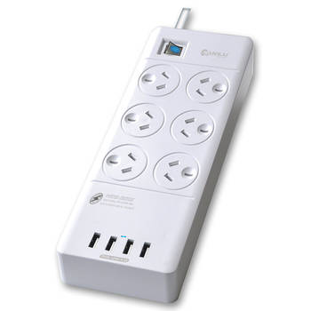 Power Board 6 Way Outlets w/ 4 USB Charging Ports & Surge Protector