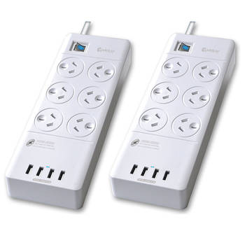 2pc Power Board 6 Way Outlets w/ 4 USB Charging Ports & Surge Protector