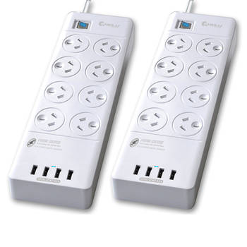 2pc Power Board 8 Way Outlets w/ 4 USB Charging Ports & Surge Protector