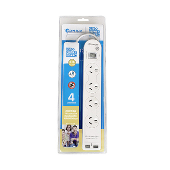 Sansai 4 Socket/Outlet  Powerboard  w/USB-A White